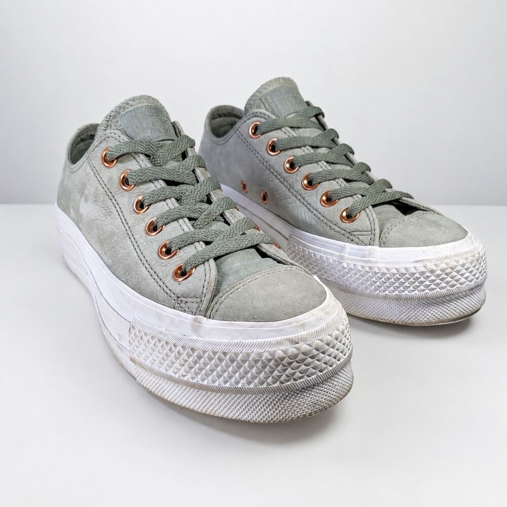 Converse Women’s 7.5 Chuck Taylor Lift Gray Leather Platform Sneakers